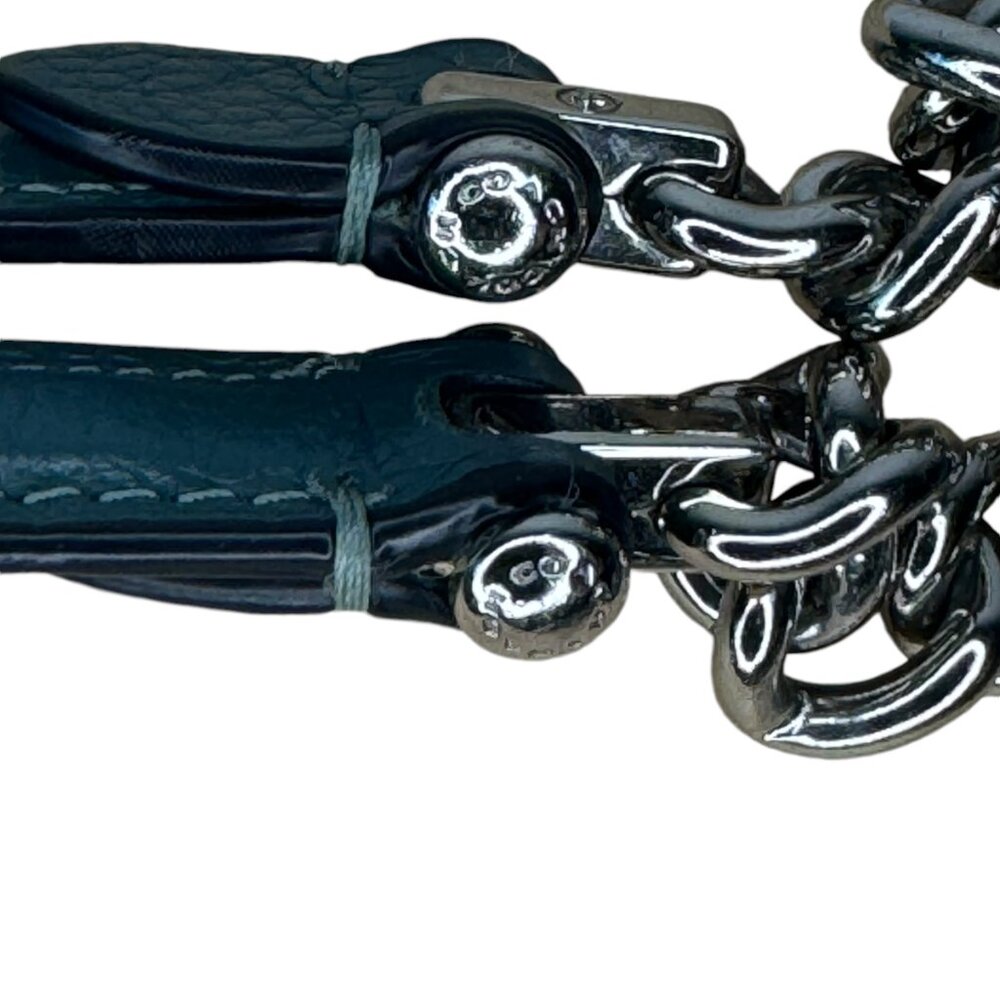 COACH - Ava Vintage Chain Tote Purse Dark Teal Pebbled Leather Silver Chain - Picture 11 of 16